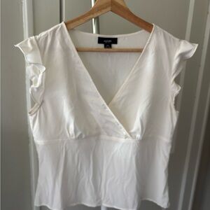 Alfani Women's White 100% Silk Ruffle Sleeve Top Sz 10P